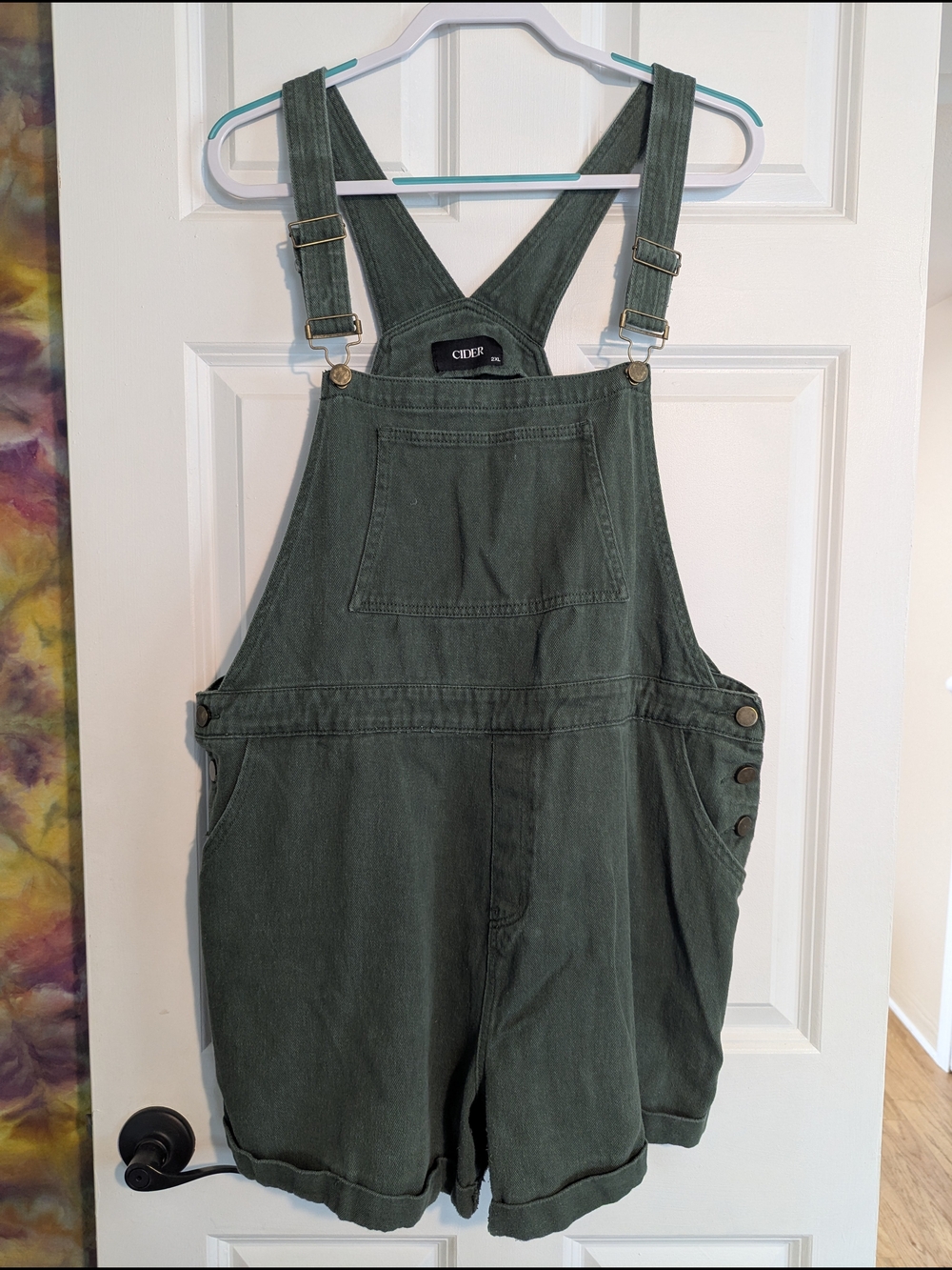 Cider Olive Green Denim Overalls shorts